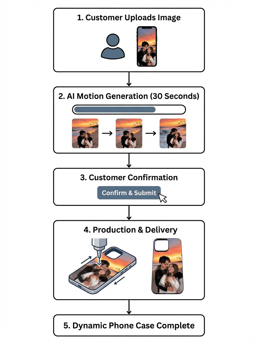 Step-by-step process of Kemore’s dynamic phone case creation